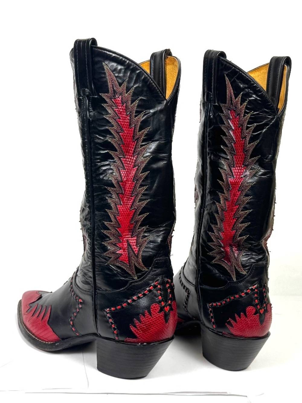 Tony Lama Classic Firewalker Black Cowboy Boots - Mens 8D Red Lizard Inlaid - Picture 8 of 12